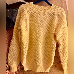 Hand Knit Handmade Yellow Crew Neck Casual Classic Medium - Large